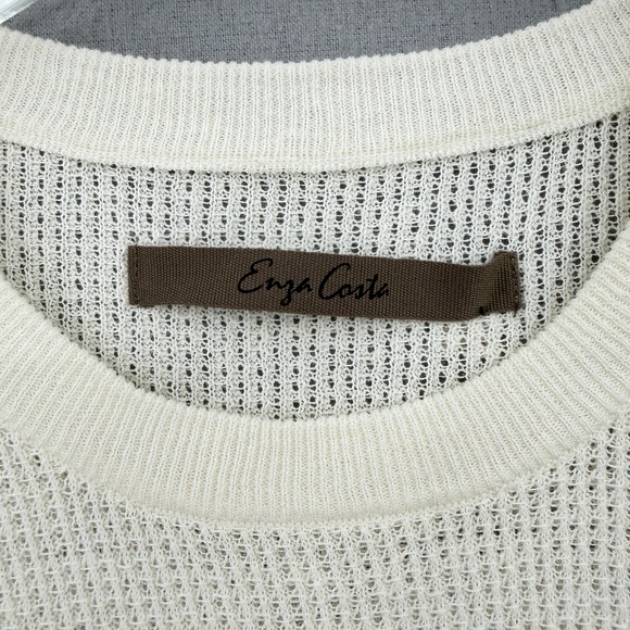 ENZA COSTA Linen Open Knit Cropped Cardigan Womens Medium Cream Short Sleeve NEW - Picture 10 of 14